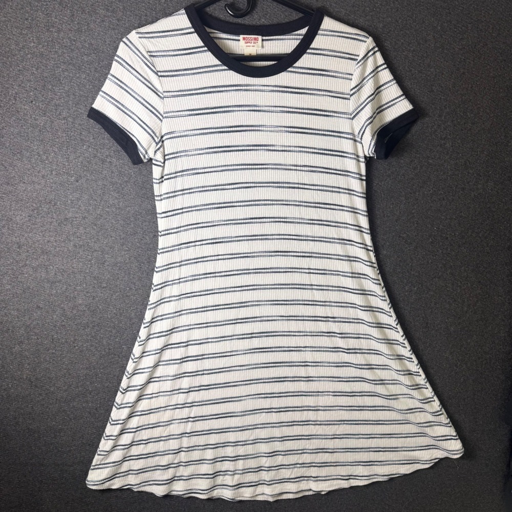 Mossimo Supply Co Womens White Navy Blue Striped Ribbed‎ Skater Ringer Dress M